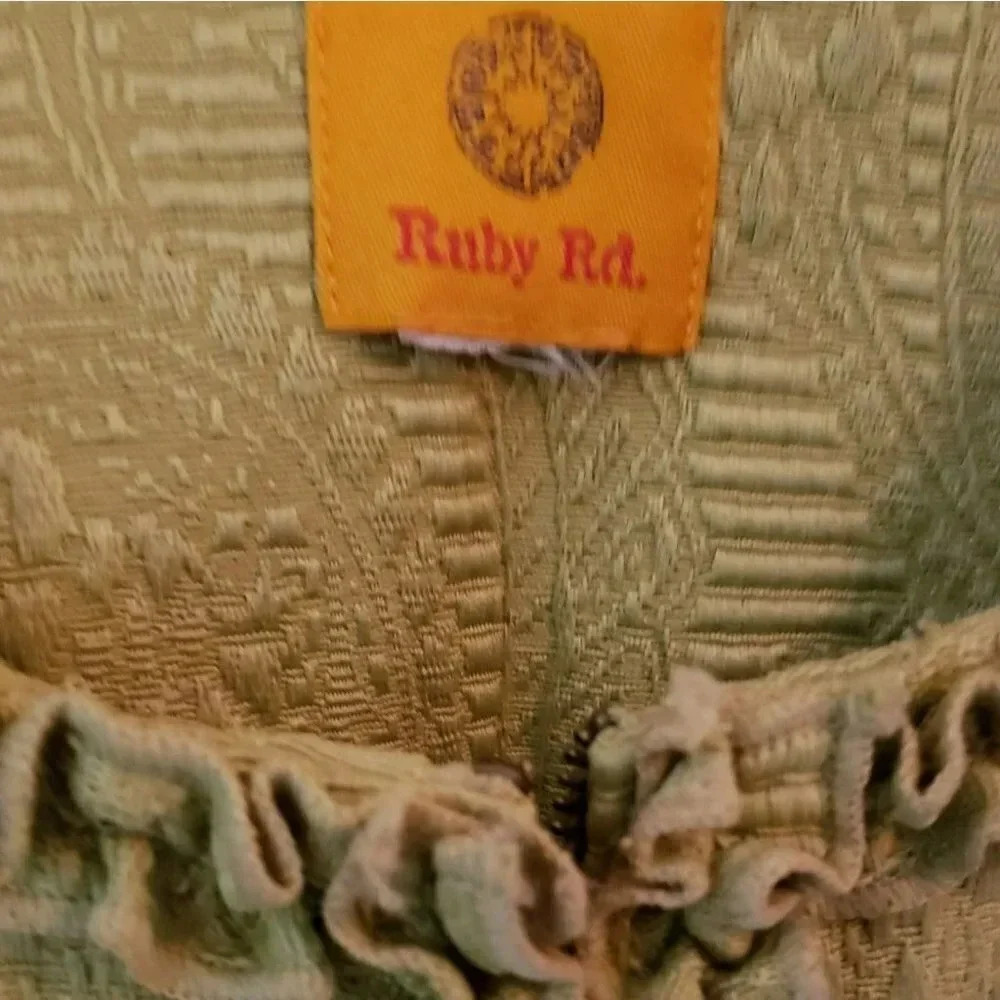 Ruby Rd. Jacket Size L Green Ruffle Trim Zip Front Textured Jacquard Shacket - Picture 3 of 5